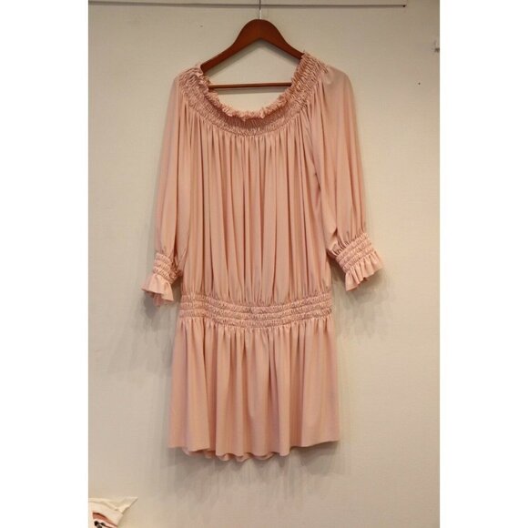 Norma Kamali Women's Size Large Pink Dress Nylon Shirred Waist Stretch Mini NWOT - Picture 1 of 7